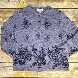 Vintage Talbots Cottagecore Grey Floral Wool Blend Cardigan Women’s Size 4